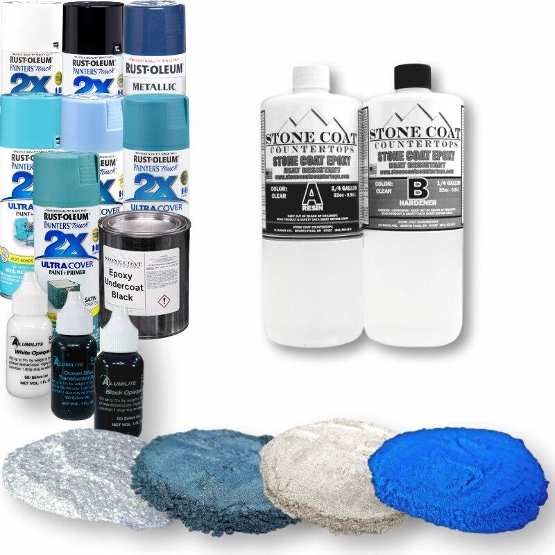 Stone Coat Countertops White and Blue Epoxy Faux Granite Countertop Kit